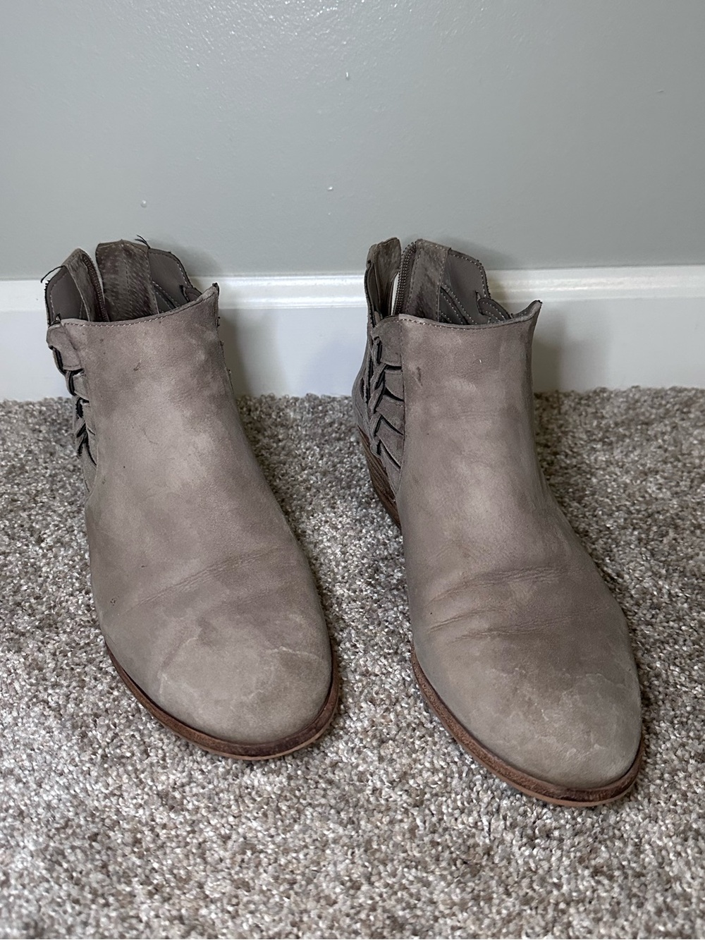 Vince Camuto Taupe Suede Cutout Ankle Booties